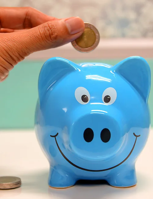 Coin going into a piggy bank